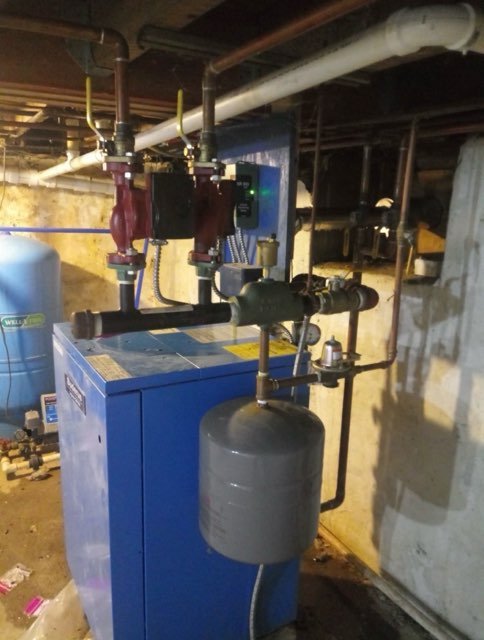 Boiler with twin circulator pumps and expansion tank